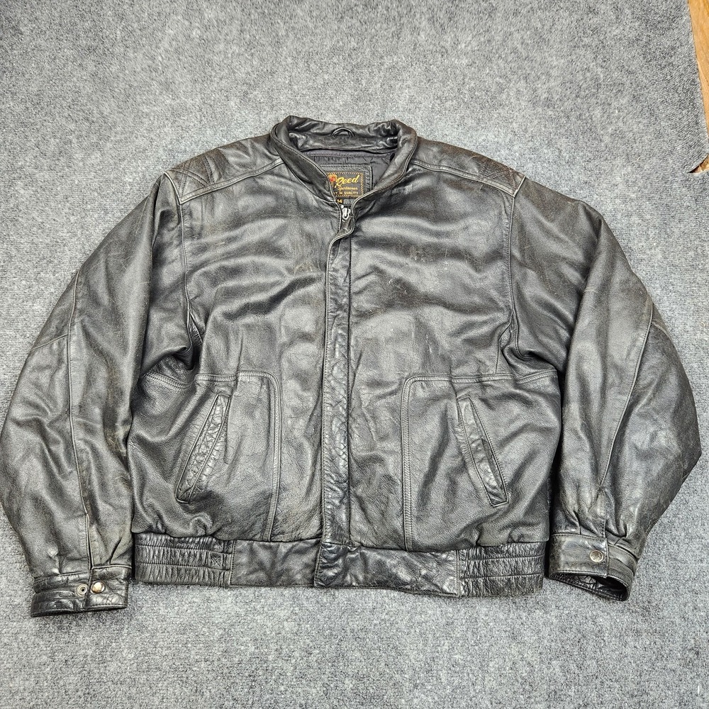 Reed Sportswear Jacket Mens 44 Black Leather Bomber Motorcycle Distressed Zip‎